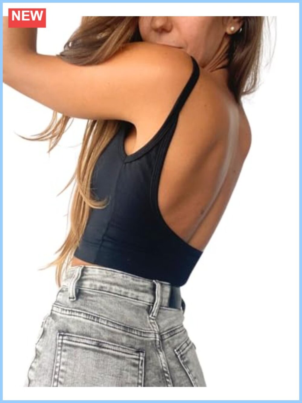 Cotton & Lycra Backless Spaghetti Strap Tank Top Deep V Neck Sleeveless